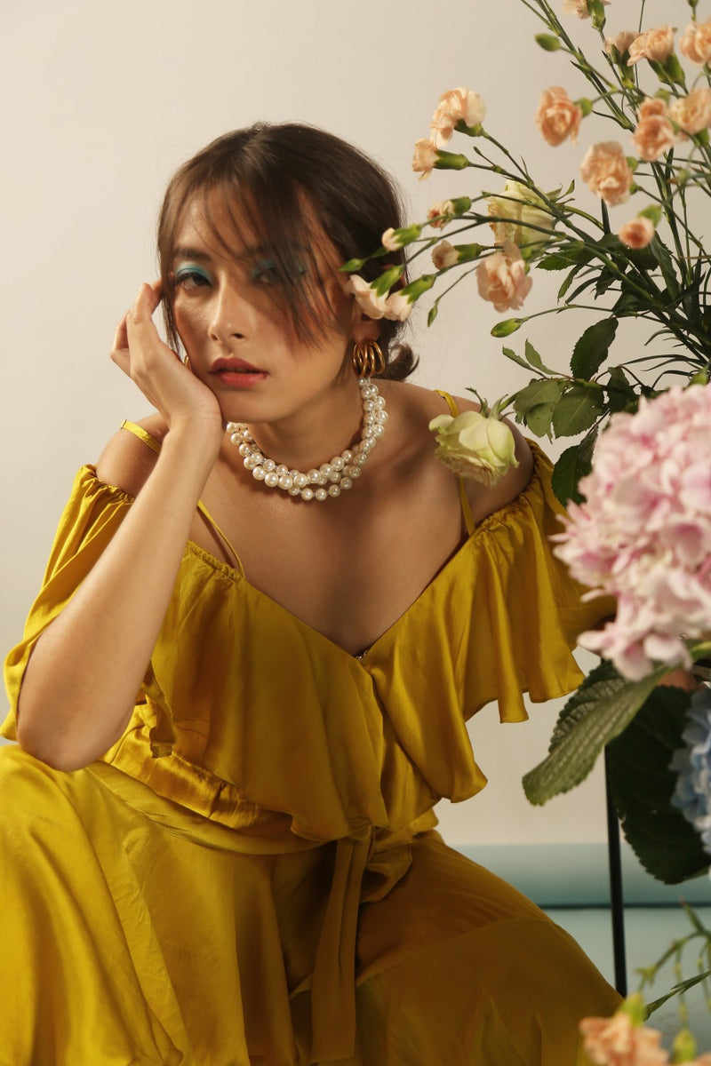 Nora Cold Shouldered Midi Dress - Yellow – SILQshop